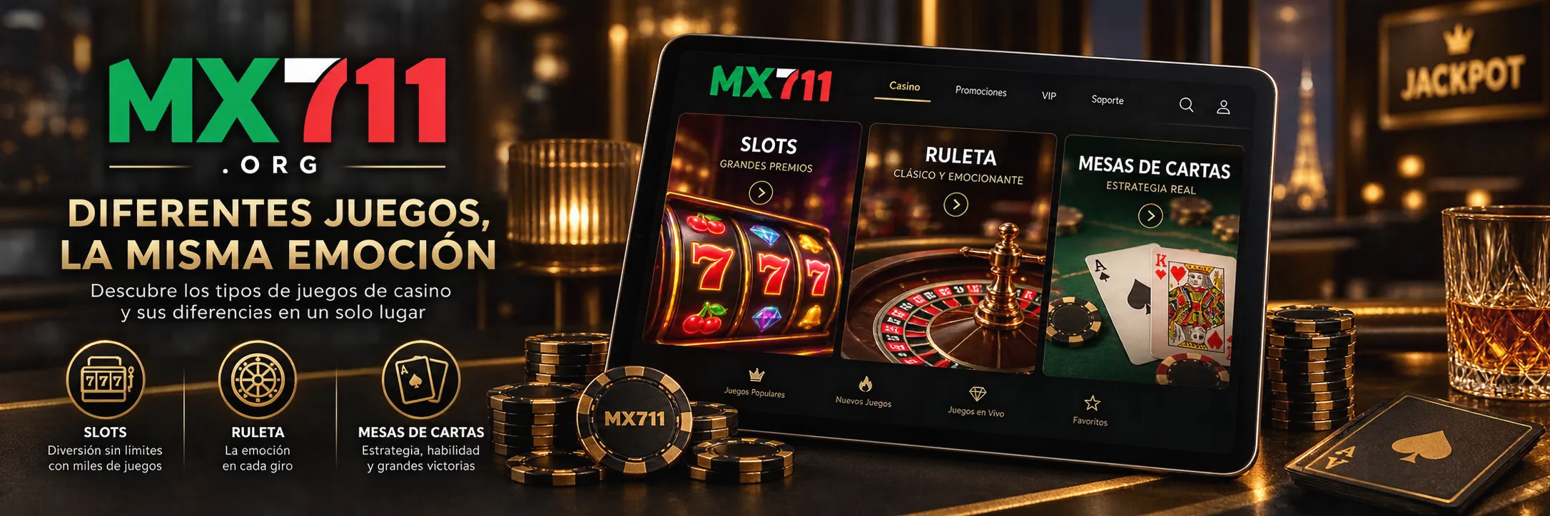 Vista del catálogo principal con diferentes tipos de juegos de casino en pantalla digital