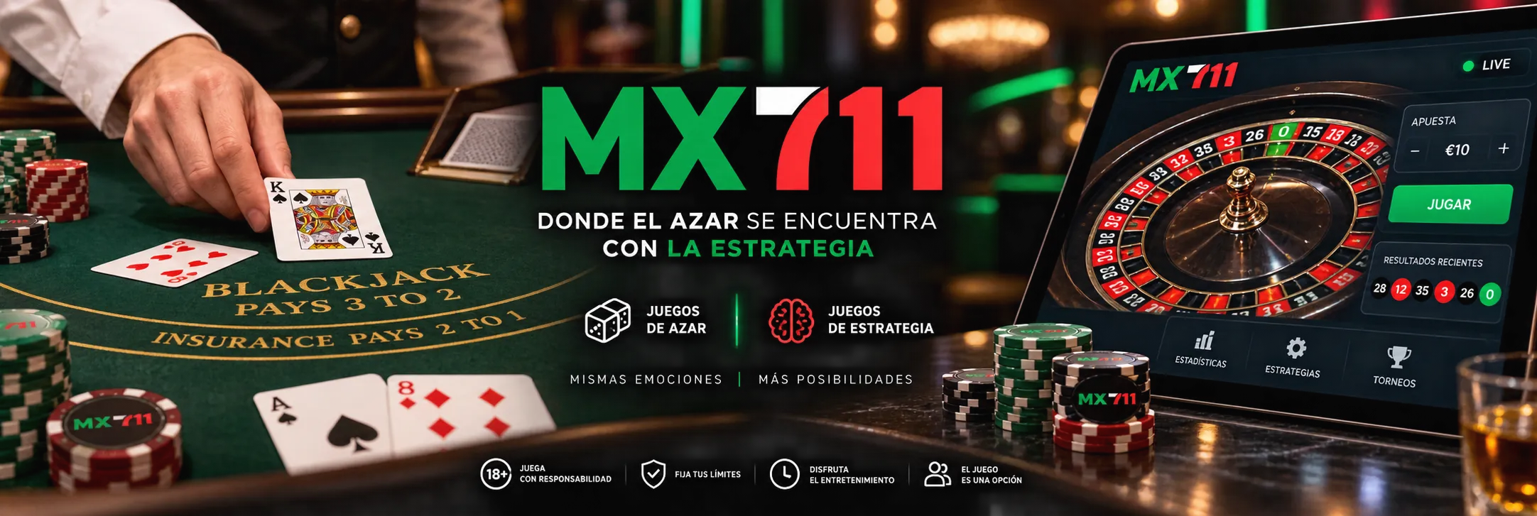 Mesa de blackjack y ruleta digital ilustrando las diferencias de juego