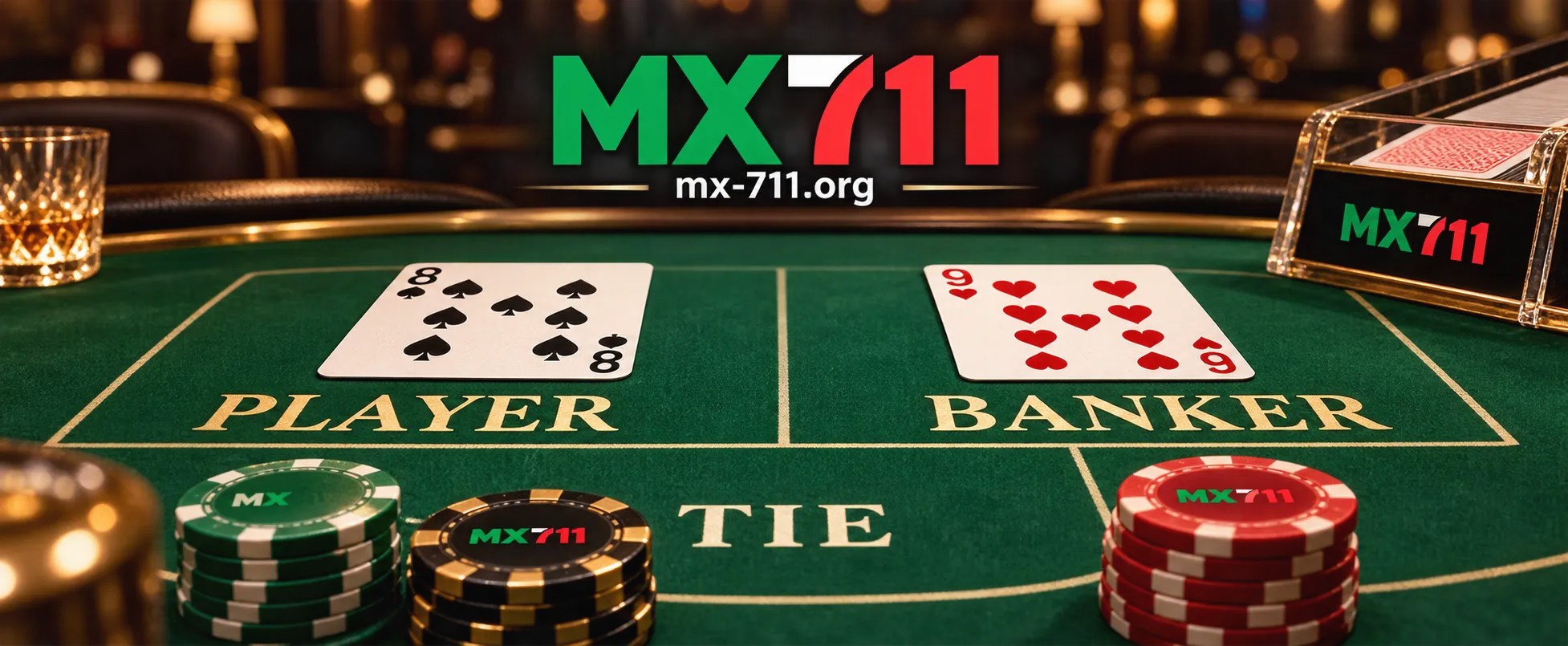 Mesa de baccarat con cartas boca arriba mostrando puntuaciones altas