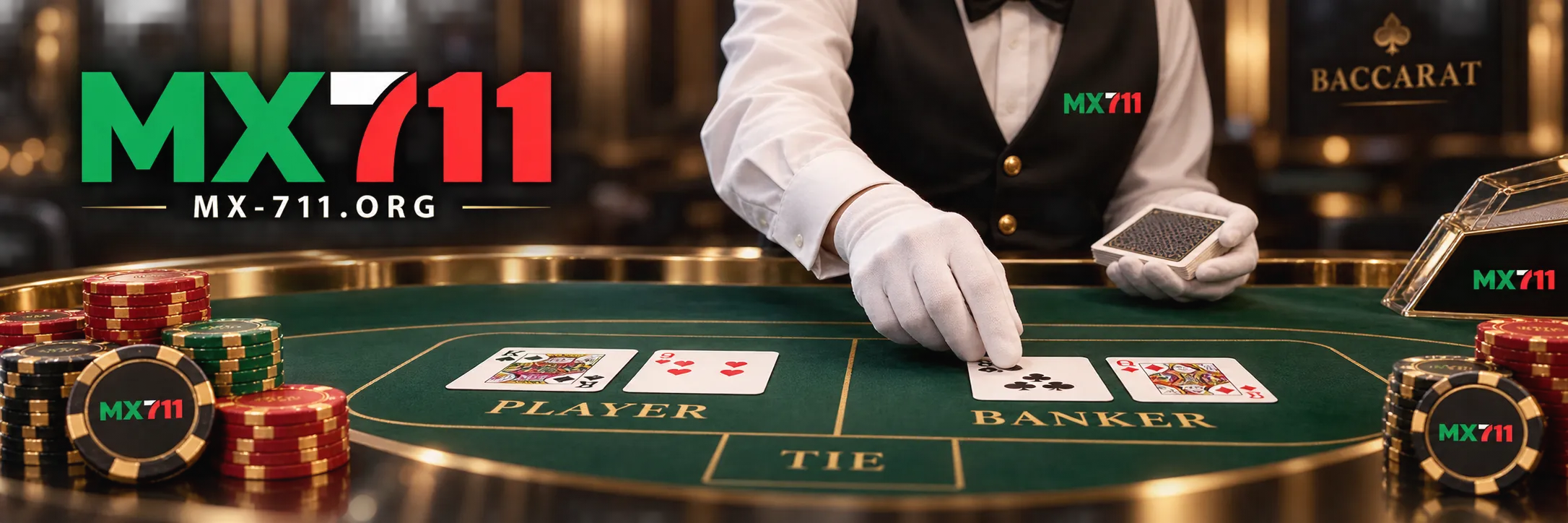 Reparto de cartas en mesa de baccarat en vivo