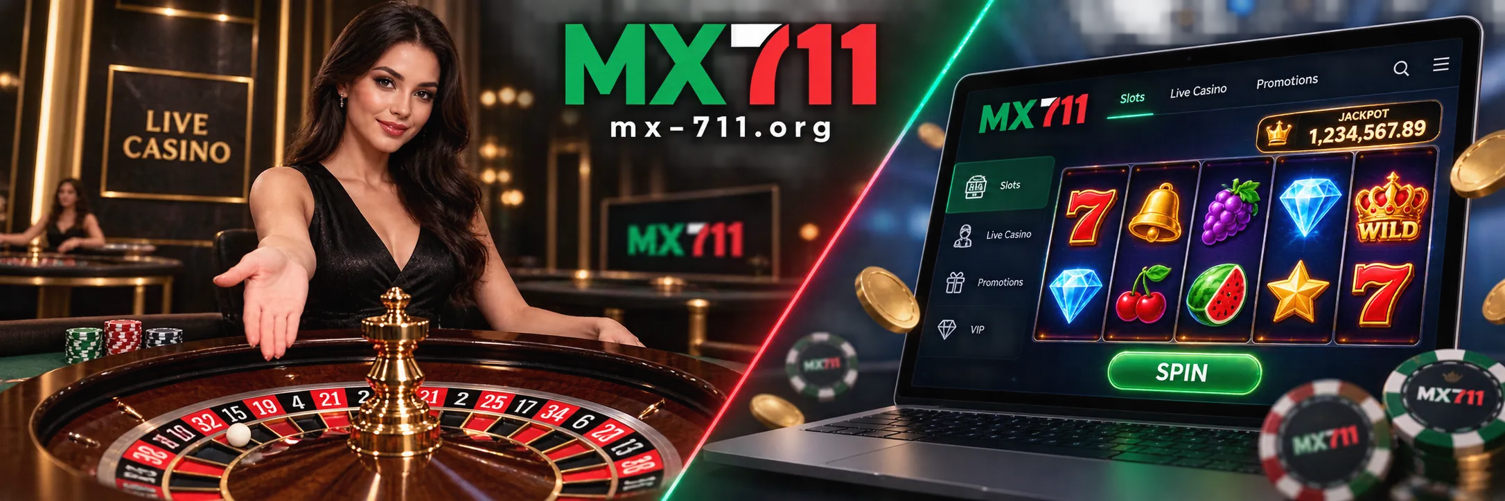 Comparación visual entre mesa de casino en vivo y juego digital en mx-711.org
