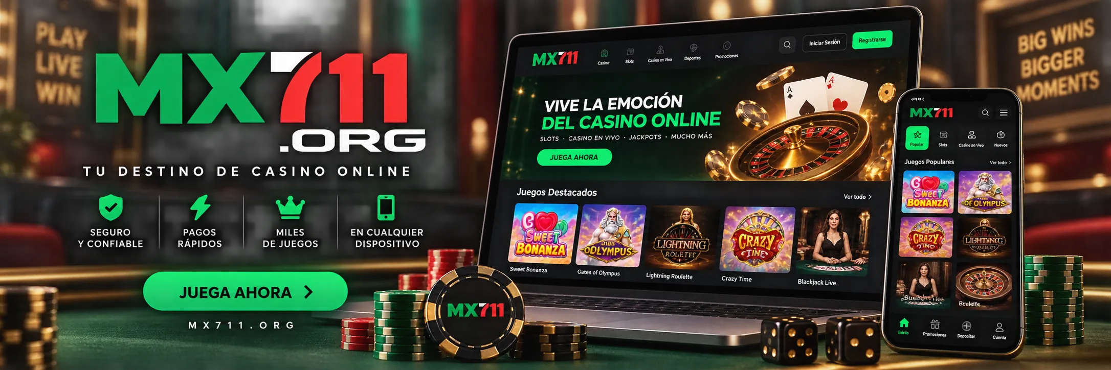 Interfaz principal y lobby de casino online en dispositivos digitales