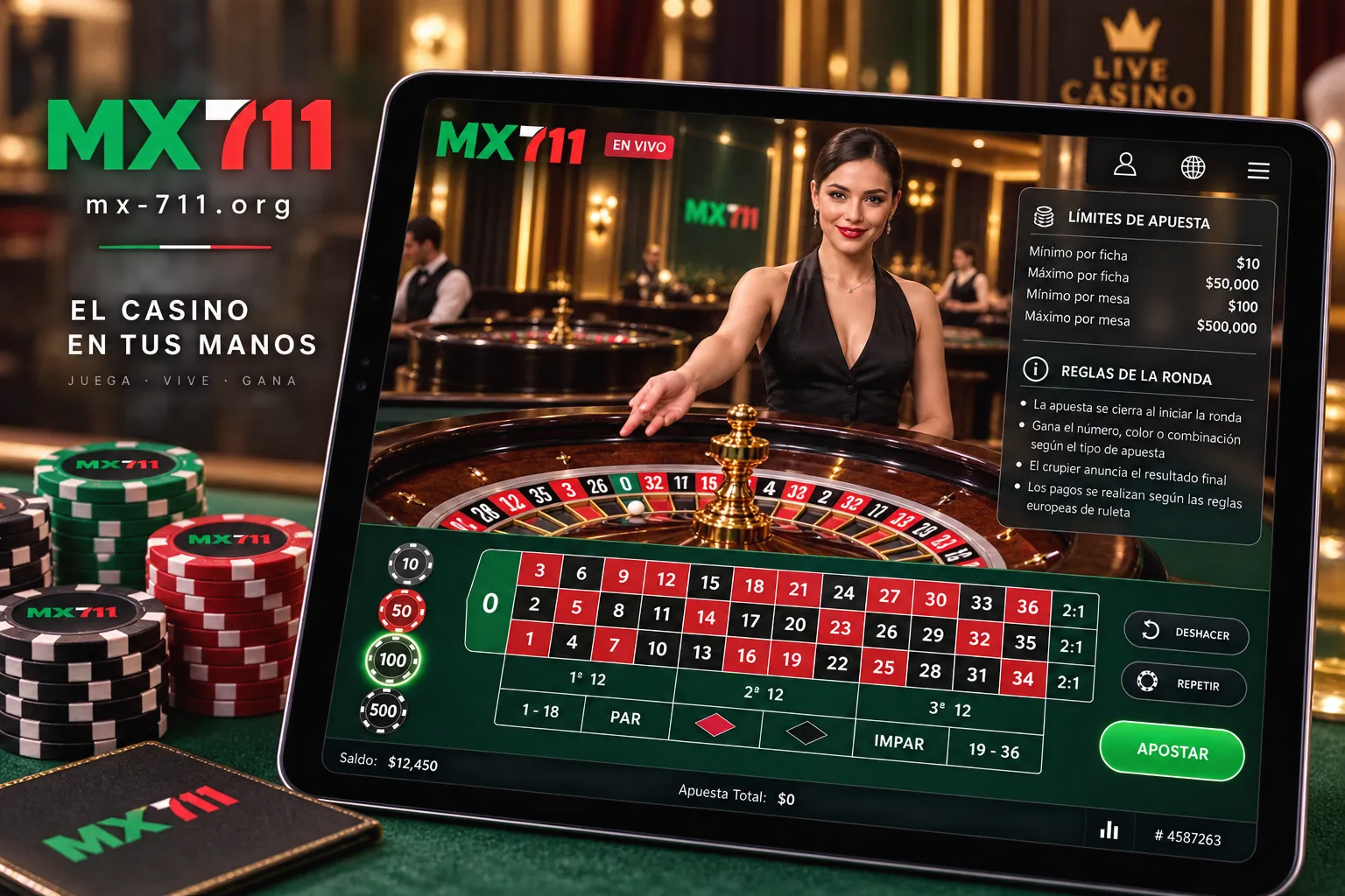 Panel de límites de mesa y reglas en casino en vivo de mx-711.org