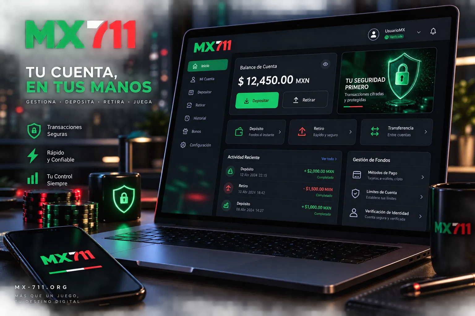 Gestión de saldo y opciones de cuenta en plataforma de casino en línea