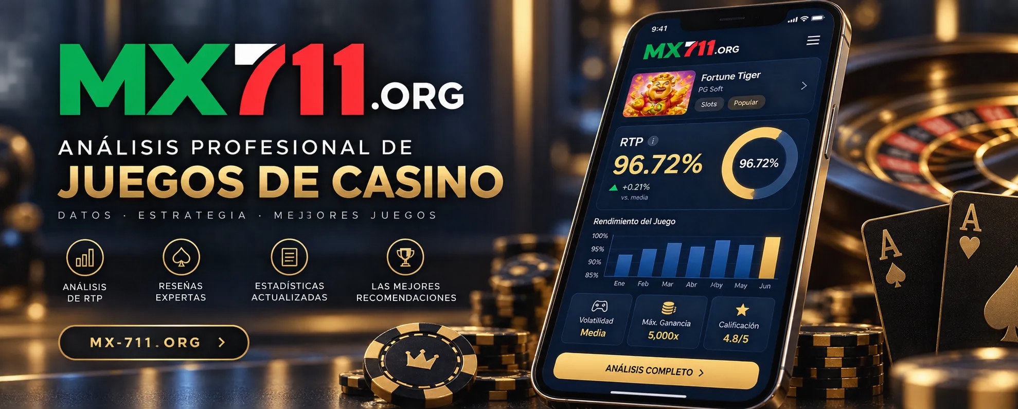 Pantalla de smartphone con datos técnicos y porcentaje de RTP en un juego de casino